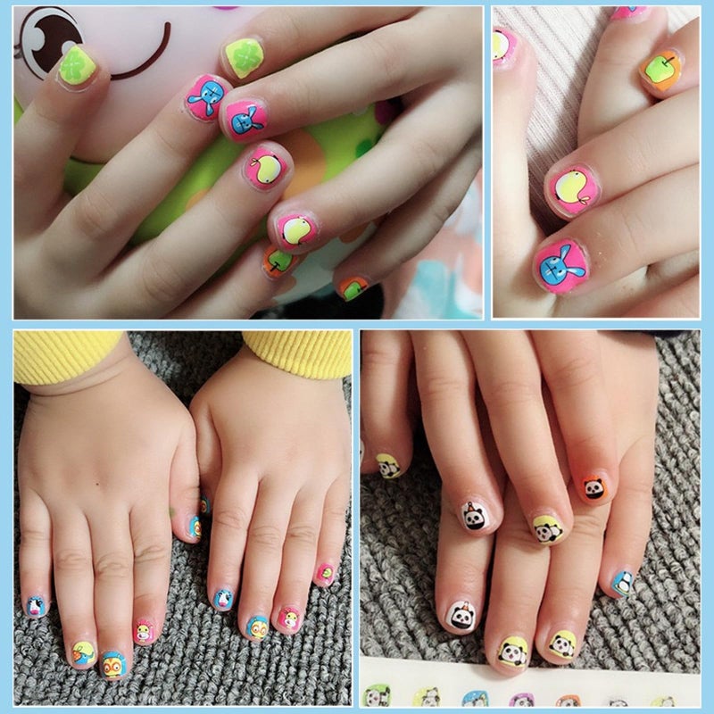 Maigitur 10Sheets Colorful Kid Nail Stickers Full Nail Wraps for Kids Girls Self Adhesive Nails Strips for Nail Art Decoration Fun Including Rainbow Heart Rabbit Flower Fruit Moon Sun for Age 7 and Older… - Image 3